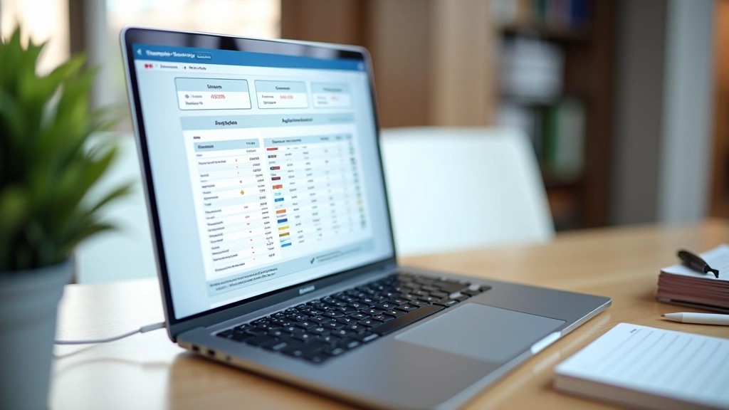 Laptop-Bildschirm mit Bankvergleichstabelle und Zinsraten