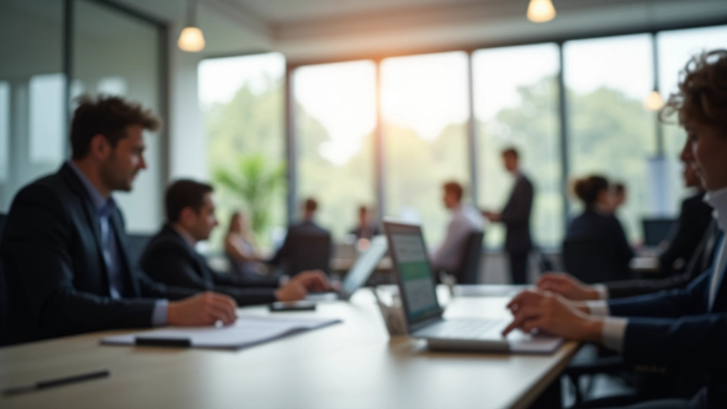 Modernes Finanzbüro mit professioneller Arbeitsatmosphäre und Teamarbeit