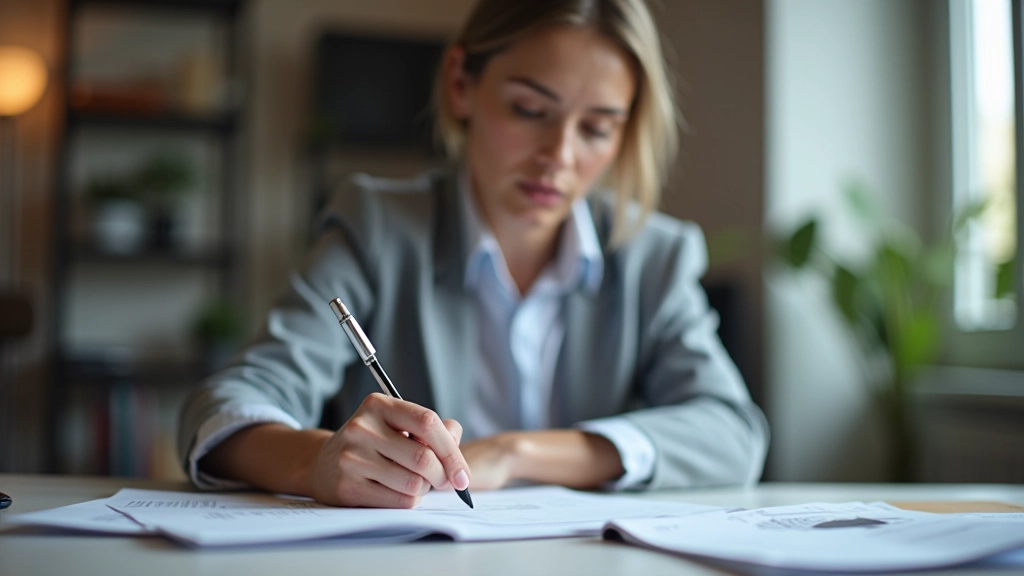 Person schaut auf Finanzunterlagen und macht sich Notizen
